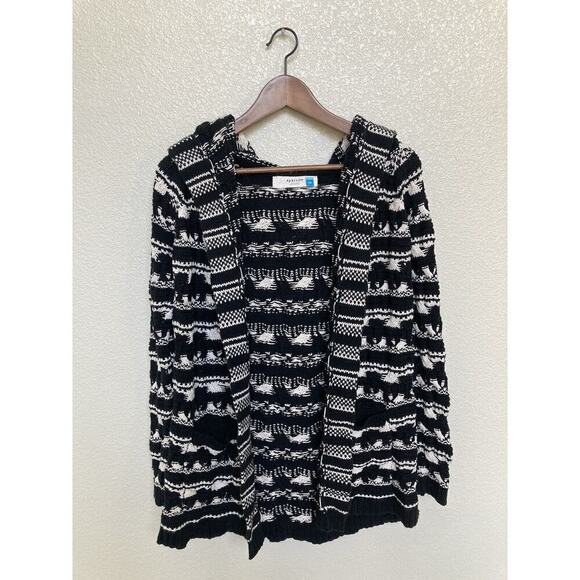 Sparrow chunky knit open cardigan hoodie long sleeve black white womens xs cozy - Picture 1 of 5